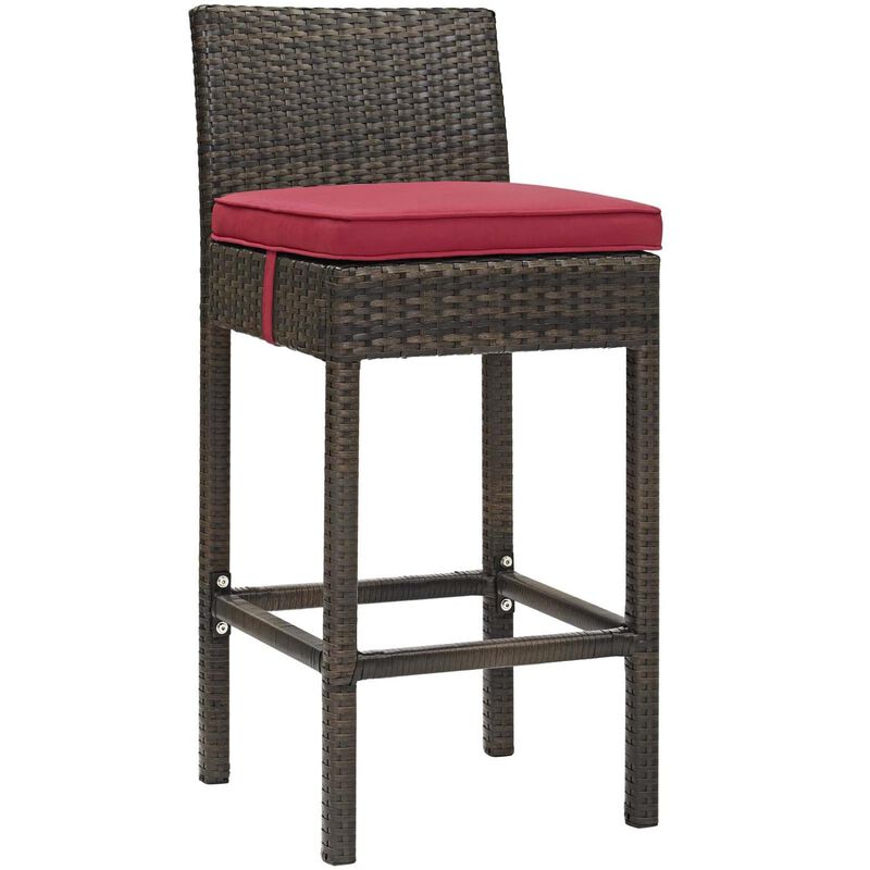 Modway EEI-3601-BRN-RED Conduit Bar Stool Outdoor Patio Wicker Rattan Set of 4 in Brown Red, Four
