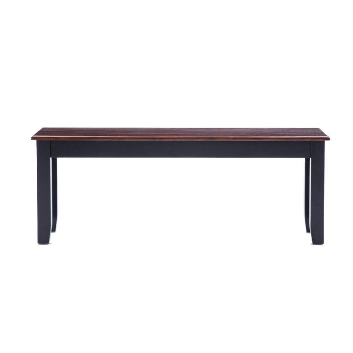 Zoy 48 Inch Wood Dining Bench, Cherry Brown Top, Classic Black Tapered Legs - Benzara