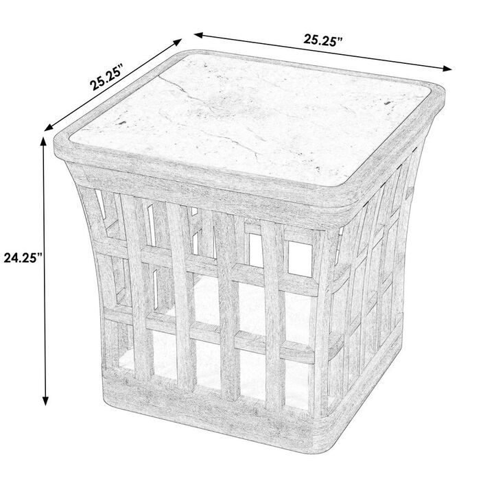 Butler Specialty Monhegan Outdoor Teak and Marble End Table, Light Brown