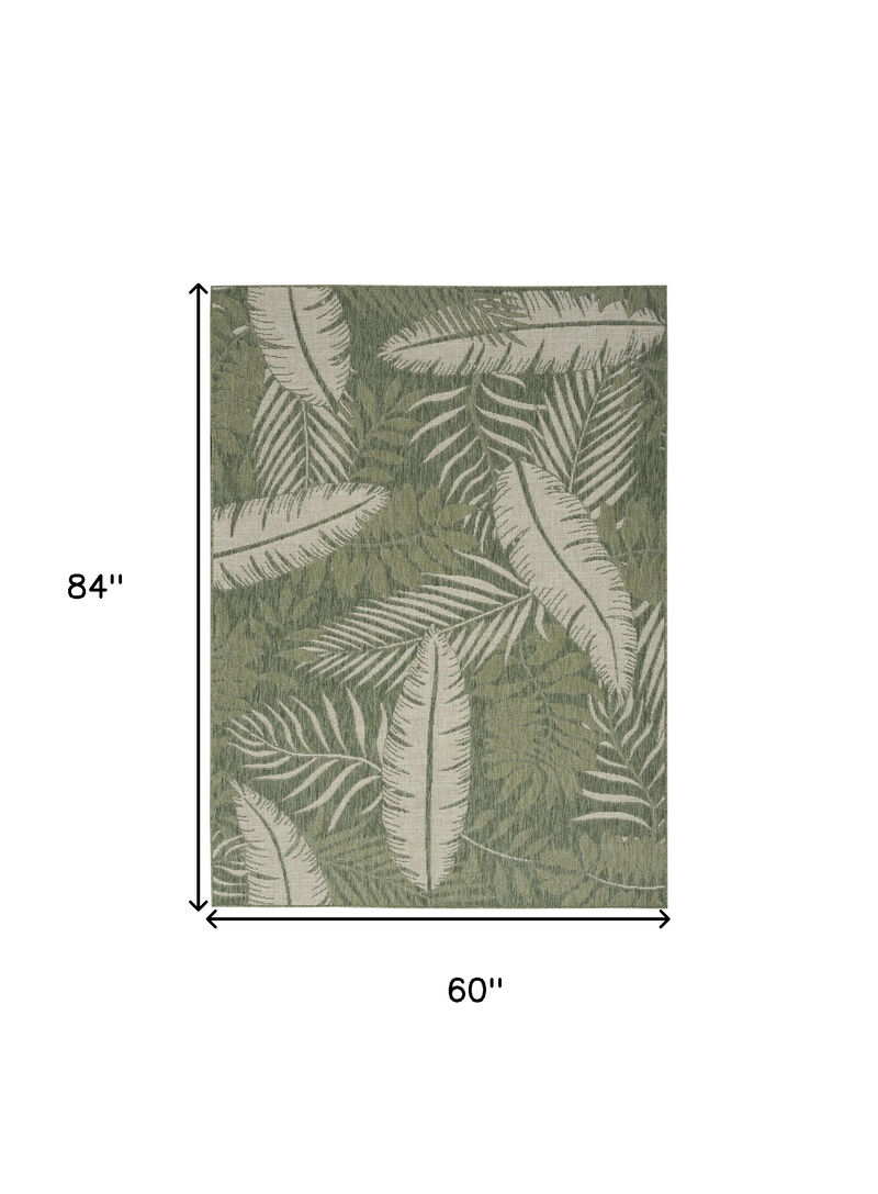HomeRoots 5' X 7' Ivory And Green Palm Leaf Indoor Outdoor Area Rug image number 3