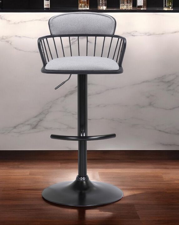 HomeRoots Fabric and Metal Adjustable-Height Swivel Bar Stool with Low Back