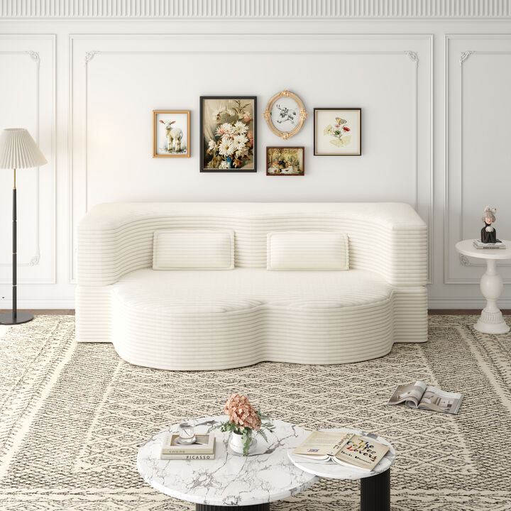 Modern Floor Sofa with 2 Pillows,Convertible Plush Corduroy Foam-Filled Sleeper Sofa