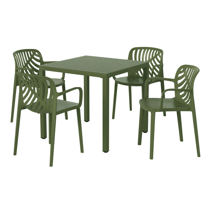 WestinTrends 5-Piece Outdoor Square Dining Table Patio Set with Stackable Patio Dining Chairs