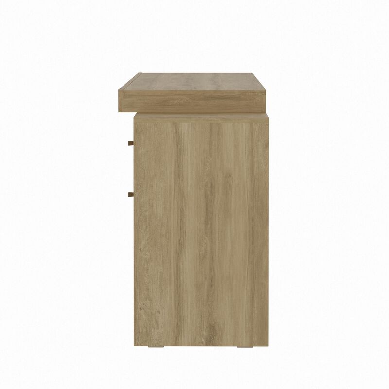 HomeRoots 58" White Wood Pedestal Writing Desk With Two Drawers image number 4
