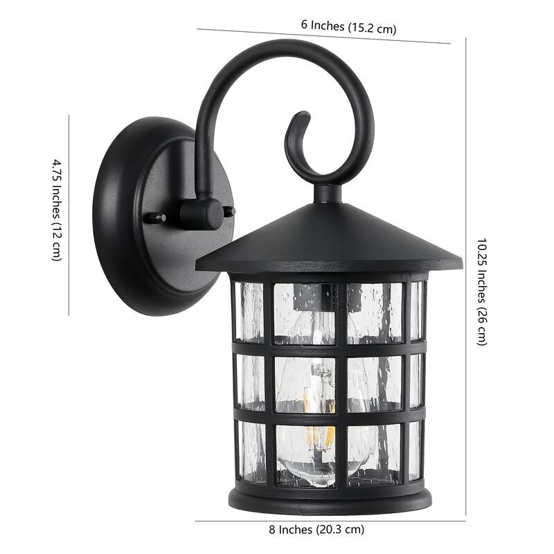 Cadiz 1-Light Iron/Seeded Glass Cottage Rustic Scrolled Lantern LED Outdoor Sconce