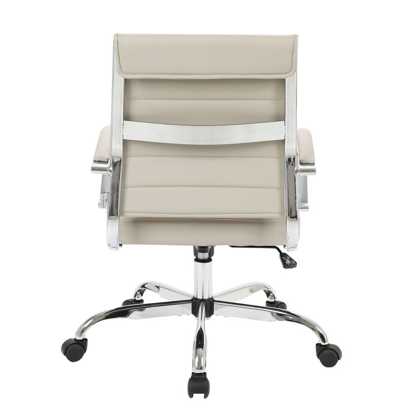 LeisureMod Benmar Mid-Back Office Chair, Leather Upholstery with Swivel, Tilt, and Chrome Base, Modern Desk Seating for Home Office or Conference Room