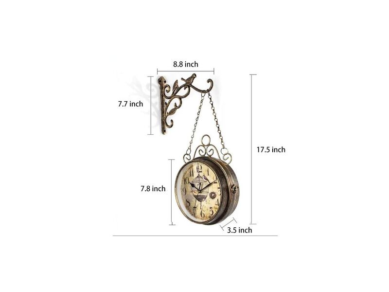 8" Retro Rust Wall Clock - Double Sided Antique Iron Non-Ticking Quartz Clock for Office & Living Room image number 2