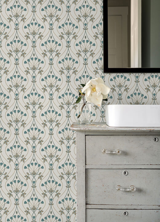 Dard Teal Tulip Ogee Wallpaper