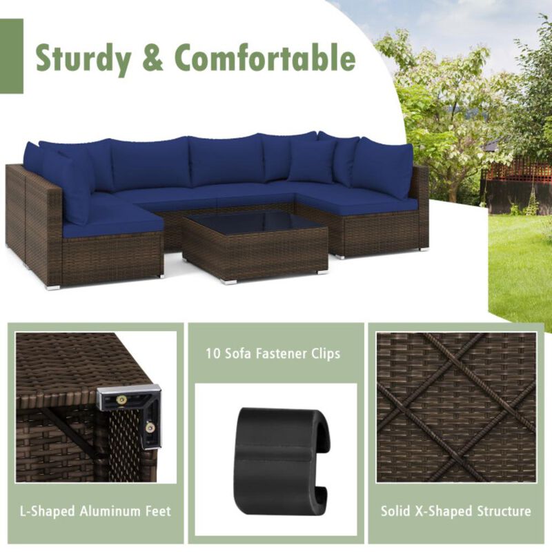Hivvago 7 Pieces Patio Rattan Furniture Set with Sectional Sofa Cushions