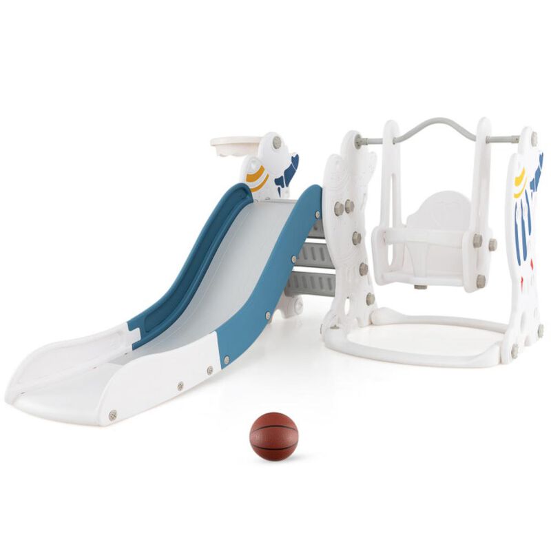 Hivvago 4-in-1 Kids Slide and Swing Set with Basketball Hoop