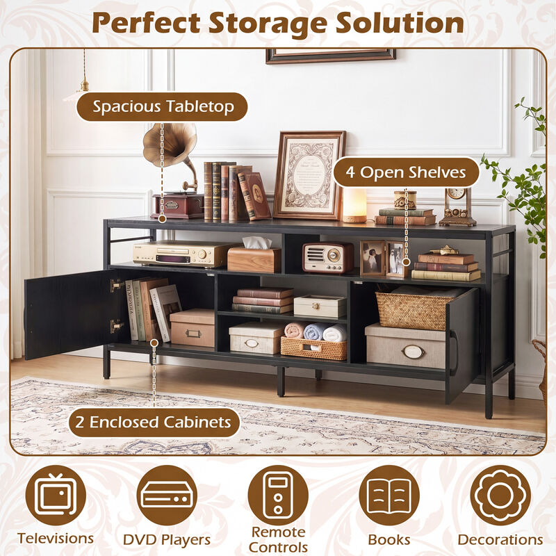 Modern TV Stand with Storage Cabinets and Adjustable Shelf image number 6