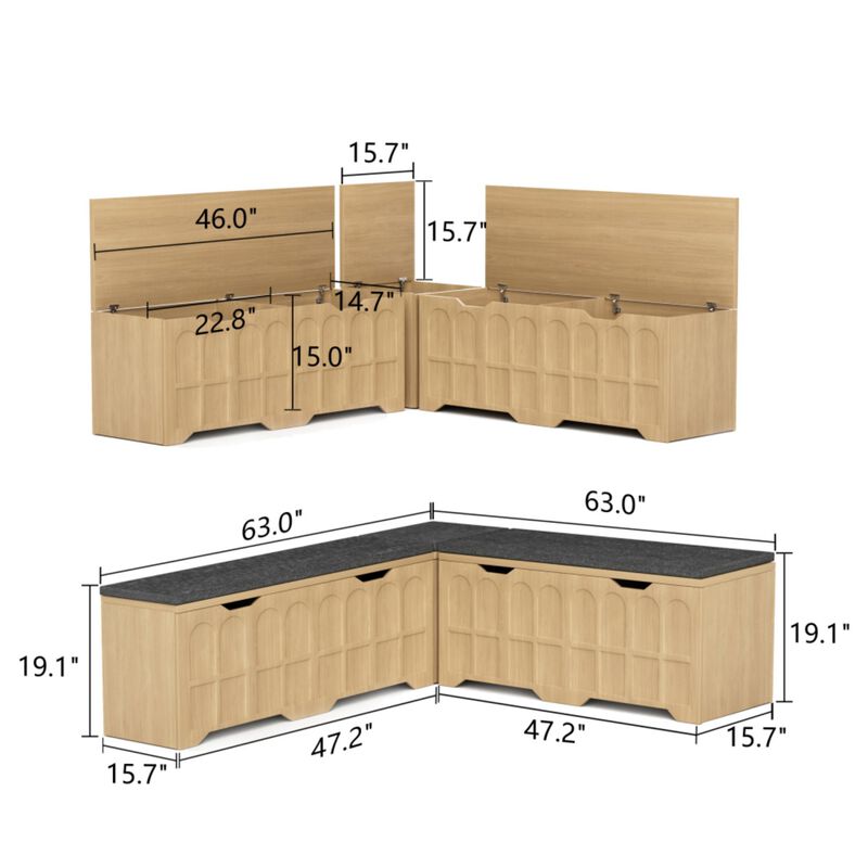 Crewis 3-Piece L-Shaped Wooden Storage Bench image number 9