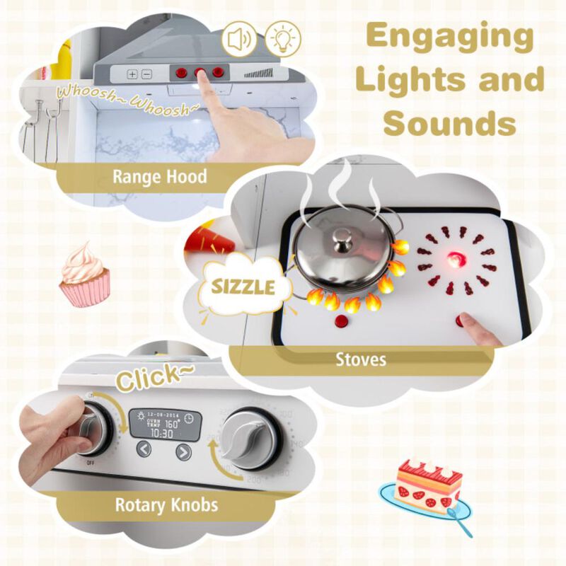 Hivvago Kids Corner Wooden Play Kitchen with Range Hood and Stoves