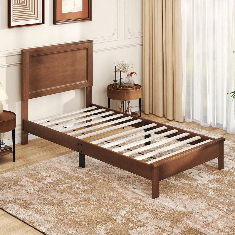 Wood Bed Frame with Headboard and Sturdy Slat Support for Mattress Stability