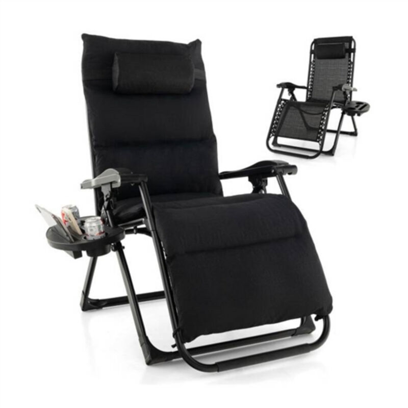 Reclining Zero Gravity Chair with Cushion and Detachable Cup Holder Tray