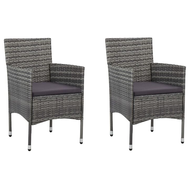 Gil Outdoor Dining Chair Set of 2, Gray Cushions and Poly Rattan - Benzara