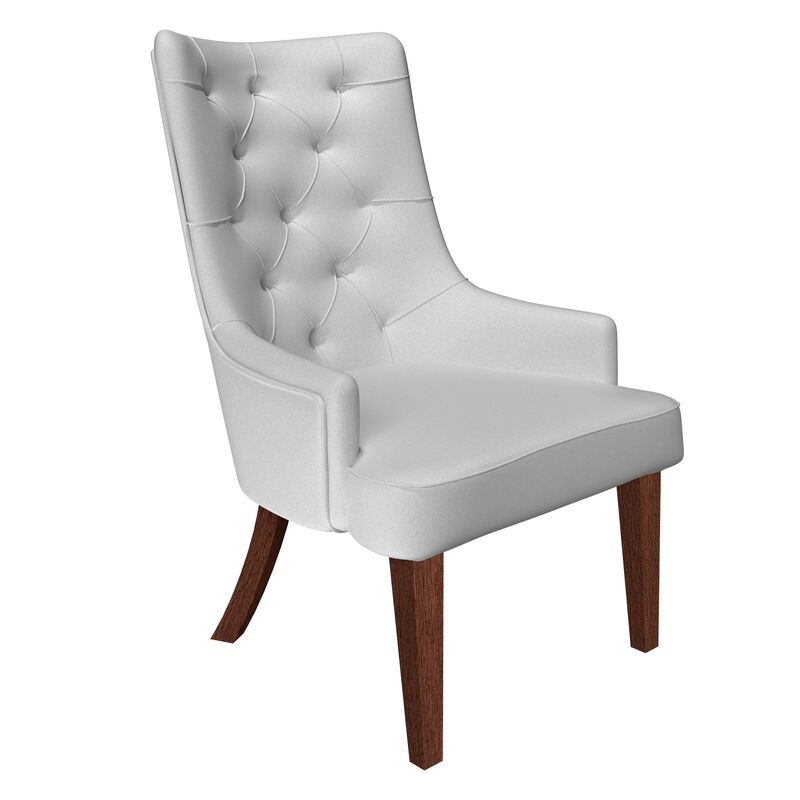 LeisureMod Dining Chair Upholstered in Leather Velvet with Diamond-Tufted High Back and Stained Rubberwood Legs for Modern Home and Kitchen Spruce Collection