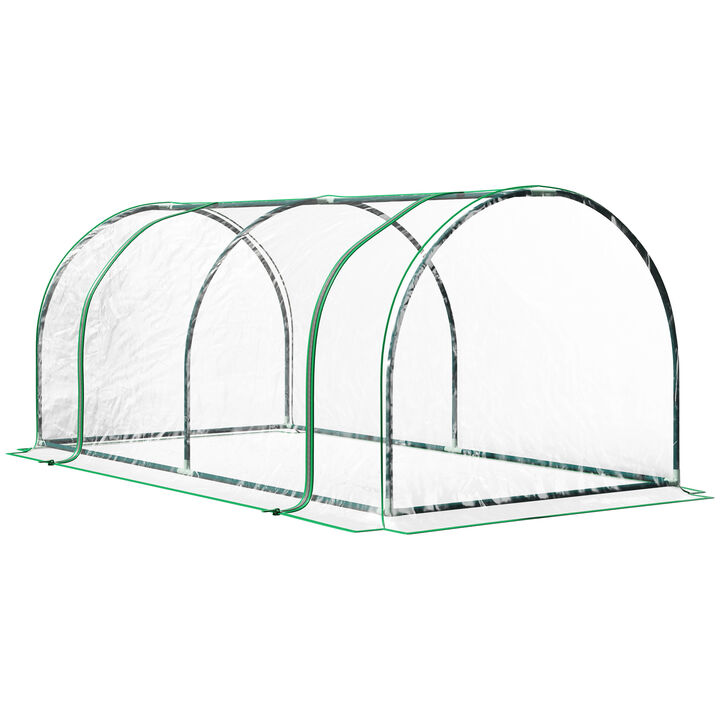 Outsunny 7' x 3' x 2.5' Mini Greenhouse, Portable Tunnel Green House with Roll-Up Zippered Door, UV Waterproof Cover, Steel Frame, Clear