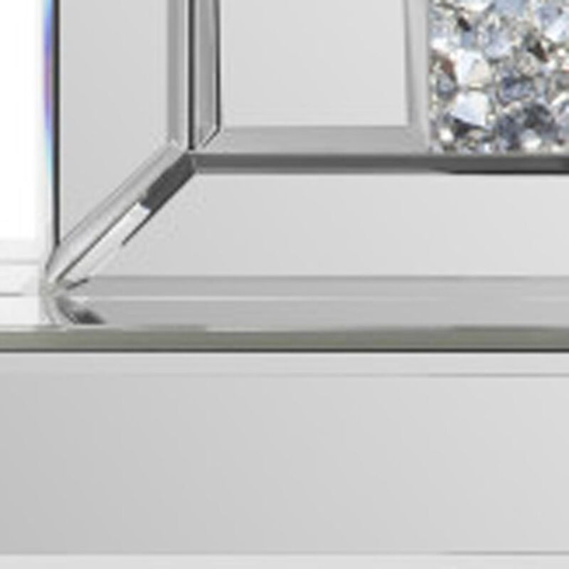 HomeRoots 16" Silver And White Faux Crystal And Mirrored Glass Table Clock image number 2