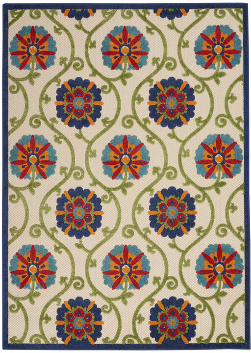 HomeRoots 4' X 6' Navy Blue Beige Green Blue And Red Floral Indoor Outdoor Area Rug