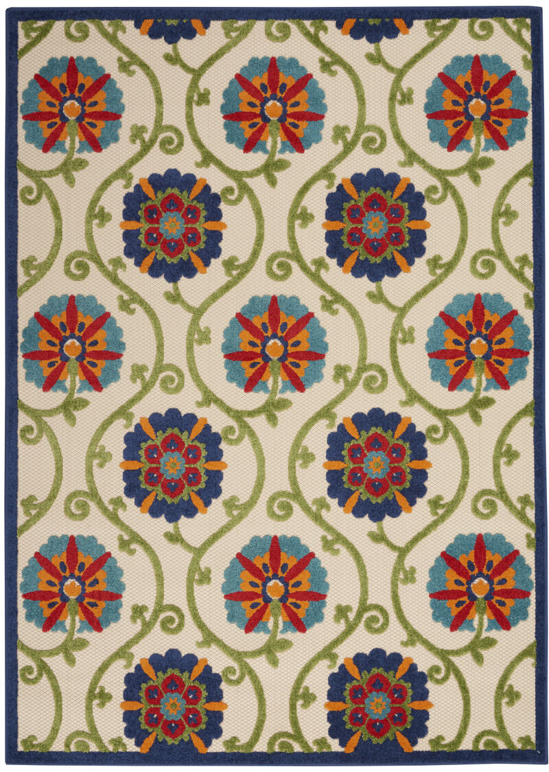 HomeRoots 4' X 6' Navy Blue Beige Green Blue And Red Floral Indoor Outdoor Area Rug image number 0
