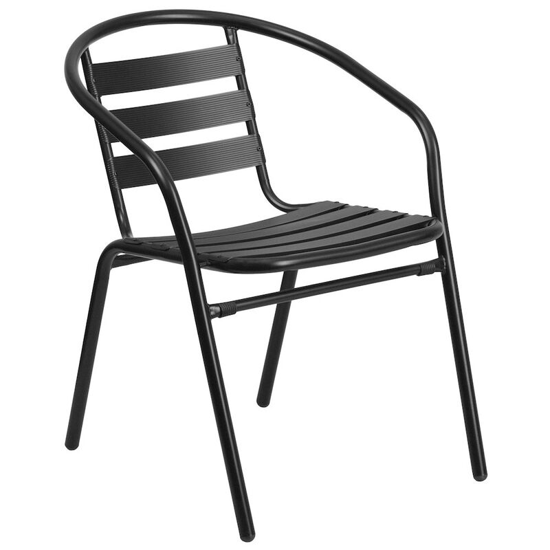 Flash Furniture 7 Piece Set - 55" Tempered Glass Patio Table, 6 Black Metal Chairs image number 6