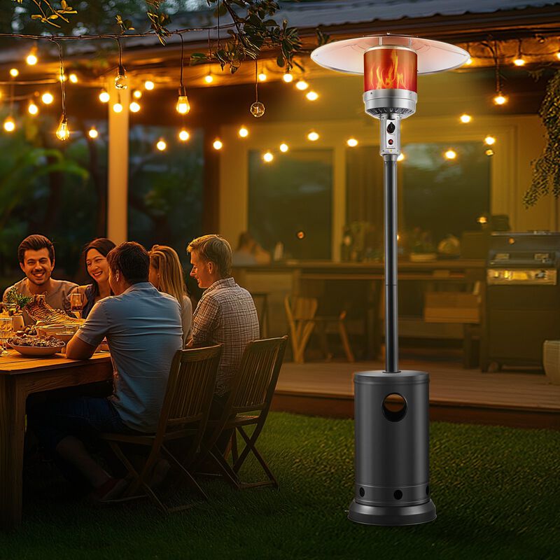 Hammered Propane Patio Heater &ndash; Tall Outdoor Gas Heater with Table for Patio, Porch, and Backyard Use