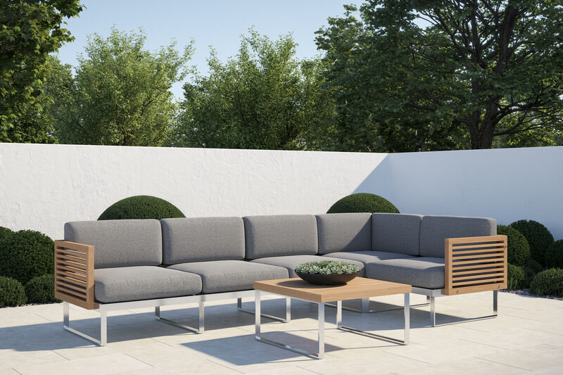 Monterey 5 Seater Sectional with Coffee Table - Aluminum and Teak