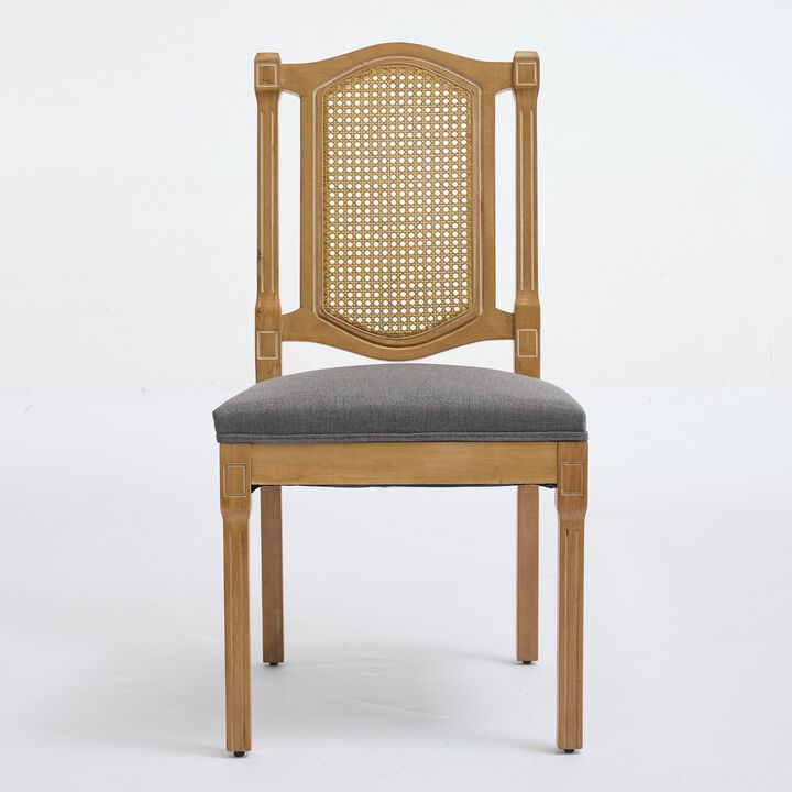Fidkon Set of 2 Solid Wood Rattan-Back Dining Chairs