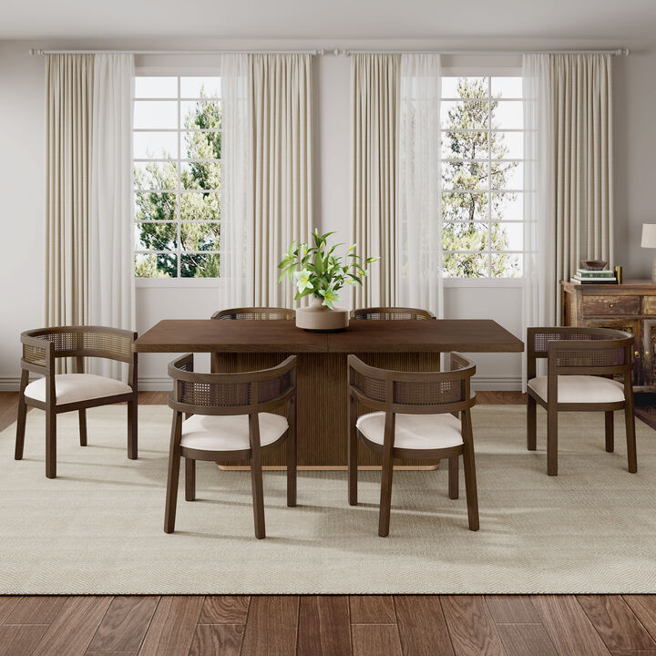 Christopher Knight Home Althara Contemporary 7 Piece Rattan Rubberwood Upholstered Dining Set with Oversized Table