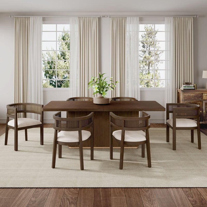 Christopher Knight Home Althara Contemporary 7 Piece Rattan Rubberwood Upholstered Dining Set with Oversized Table