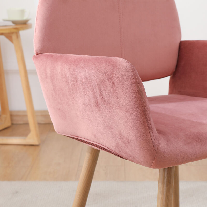 Velet Upholstered Side Dining Chair with Metal Leg(Pink velet+Beech Wooden Printing Leg),KD backrest