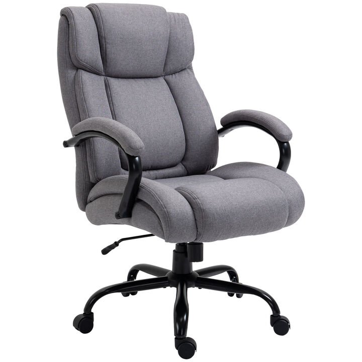 Vinsetto High Back Big and Tall Executive Office Chair 484lbs with Wide Seat, Computer Desk Chair with Linen Fabric, Adjustable Height, Swivel Wheels, Light Grey