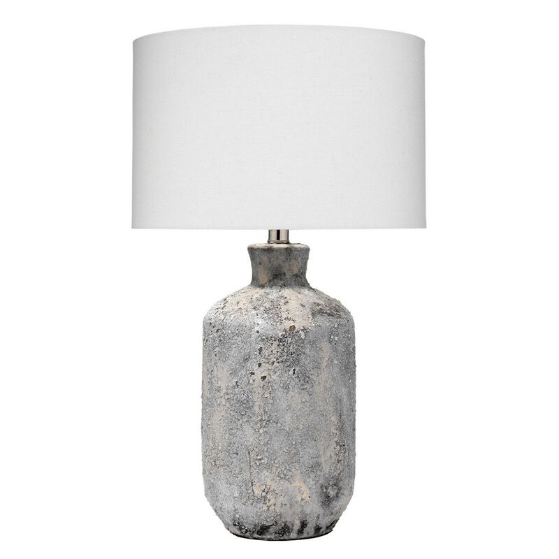 Ceramic Table Lamp with Textured Finish, White and Gray-Benzara