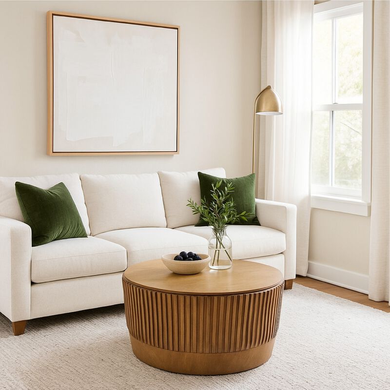 Modern Storage Coffee Table, 31 Inch Round Lift Top, Dark Brown Wood