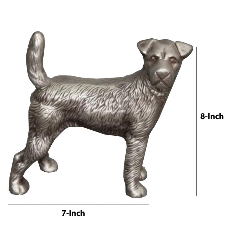 Aluminum Table Accent Dog Statuette Decor Sculpture with Textured Details, Silver-Benzara image number 5
