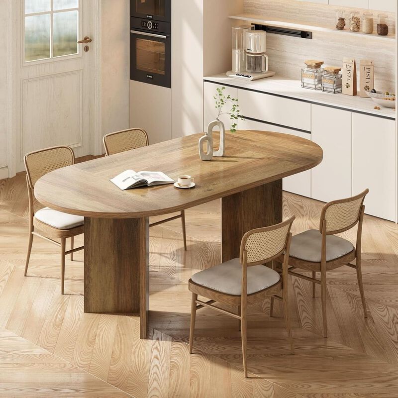 ShipItFurniture LITTLE TREE 63" Rustic Oval Dining Table with Metal Base image number 6