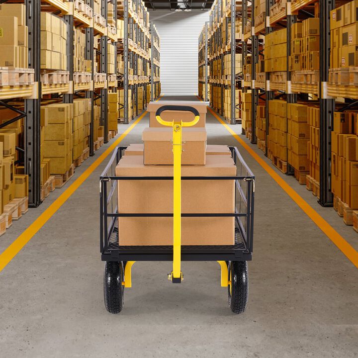 Heavy-Duty Steel Garden Wagon &ndash; Outdoor Utility Cart with Removable Mesh Sides, for Yard & Lawn Work