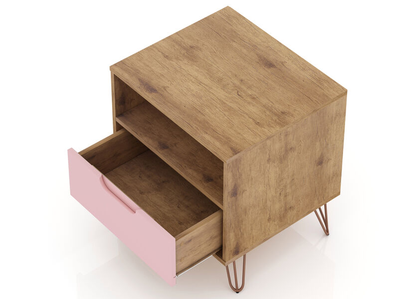 Rockefeller Pink and Brown 1-Drawer Nightstand
