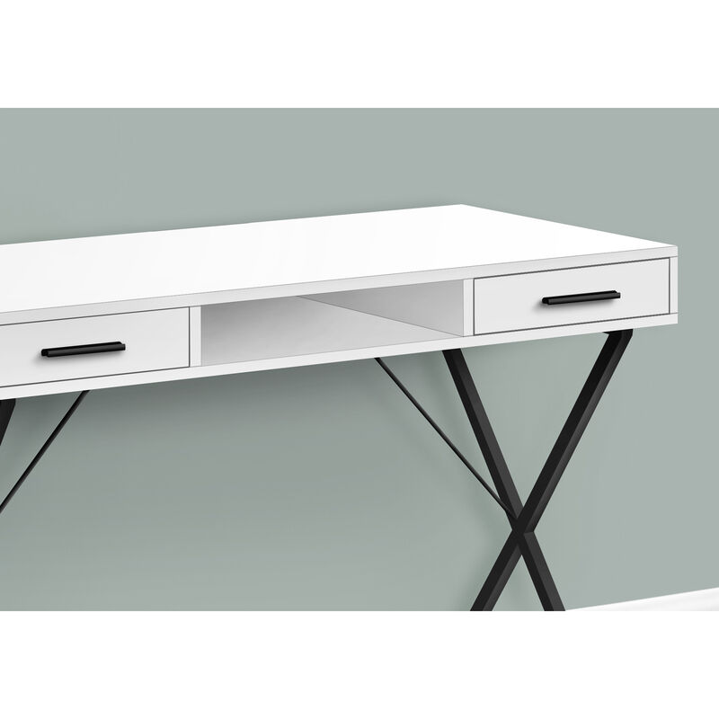 Monarch Specialties I 7790 Computer Desk, Home Office, Laptop, Left, Right Set-up, Storage Drawers, 42"L, Work, Metal, Laminate, White, Black, Contemporary, Modern