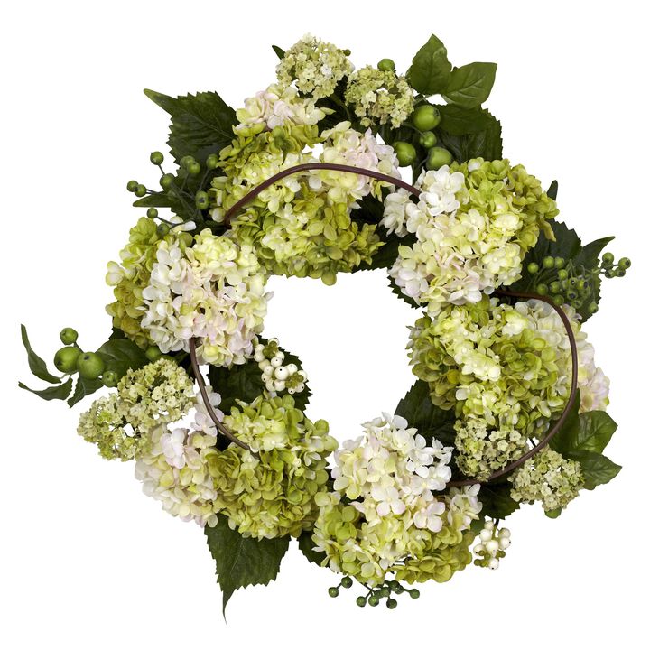 HomPlanti 22" Hydrangea Wreath - Cream/Green