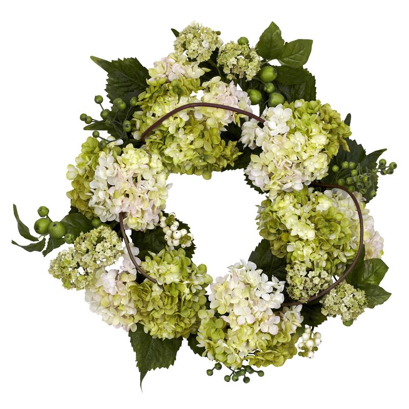 Hivvago 22" Hydrangea Wreath - Cream/Green