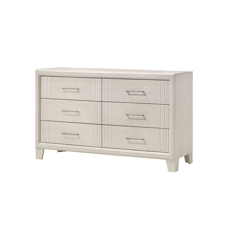 Charie Wide Dresser with 6 Drawers, Tapered Legs, White Wood