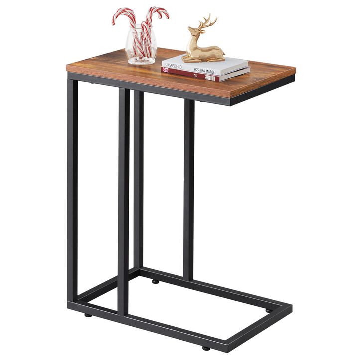 WLIVE Side Table, C Shaped End Table for Couch, Sofa and Bed, Large Desktop C Table for Living Room, Bedroom, Retro Brown and Bl
