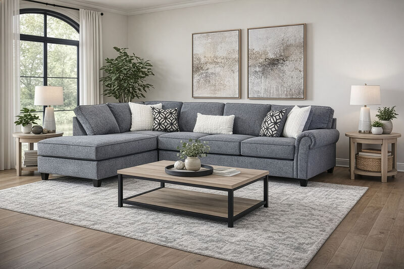Houston Charcoal Left-Side Facing Sofa with Chaise image number 1
