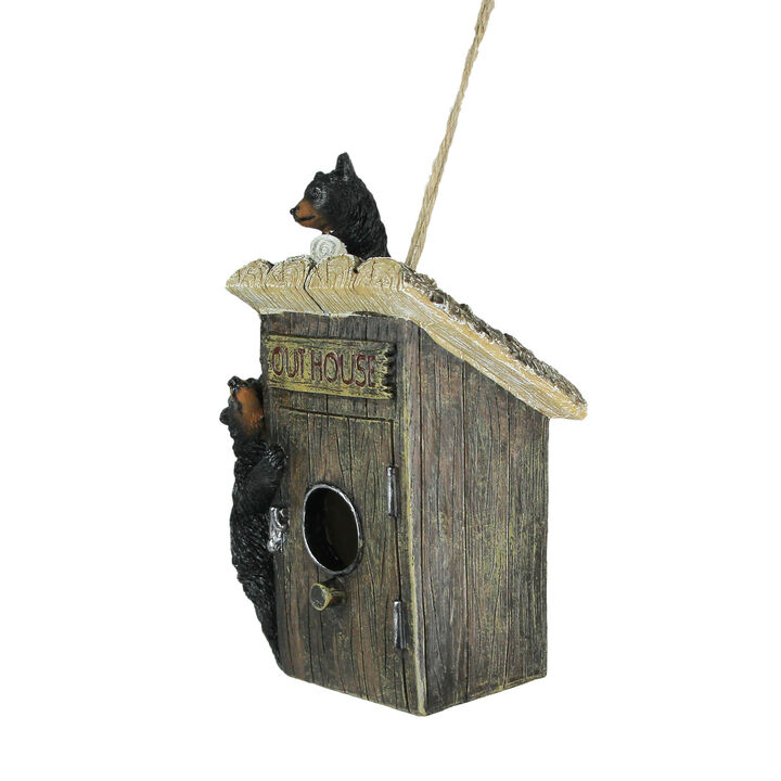 Black Bear Cubs On Outhouse Polyresin Hanging Birdhouse Outdoor Lodge Decor