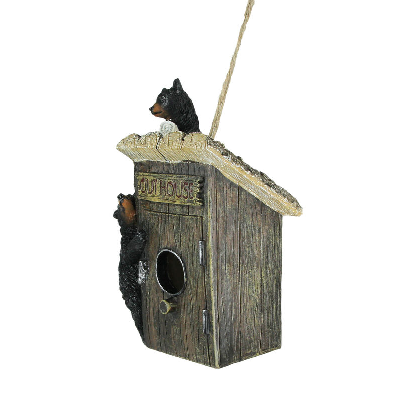 Black Bear Cubs On Outhouse Polyresin Hanging Birdhouse Outdoor Lodge Decor image number 1