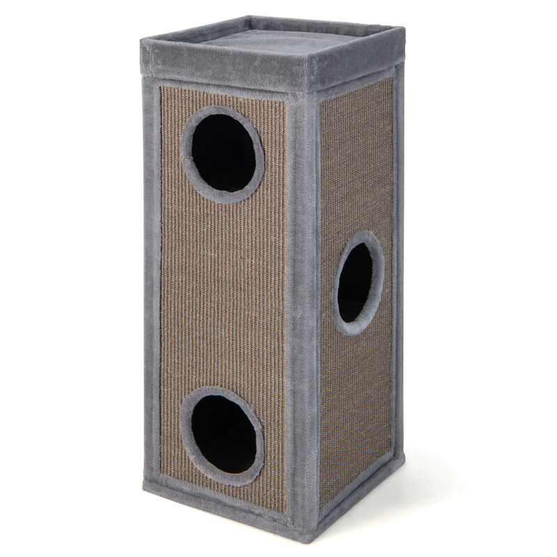 39" Tall Cat Condo with Scratching Posts and 3 Hideaways and 4 Soft Plush Cushions