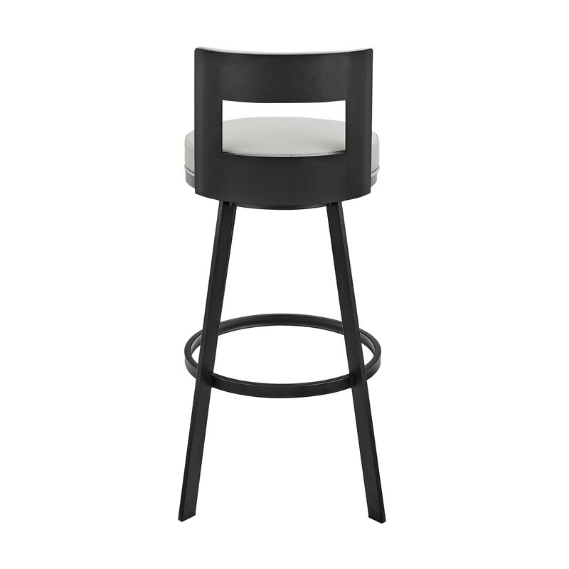 Lynof Swivel Stool in Silver Metal with Grey Faux Leather
