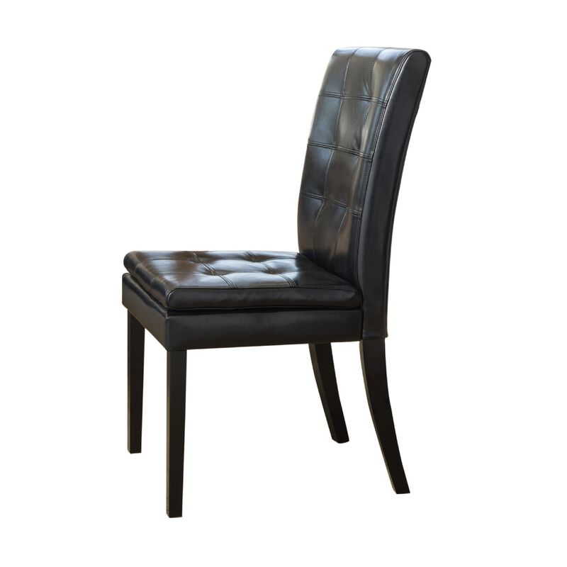 Brenda Dining Side Chair Set of 2, Black Wood, Tufted Faux Leather